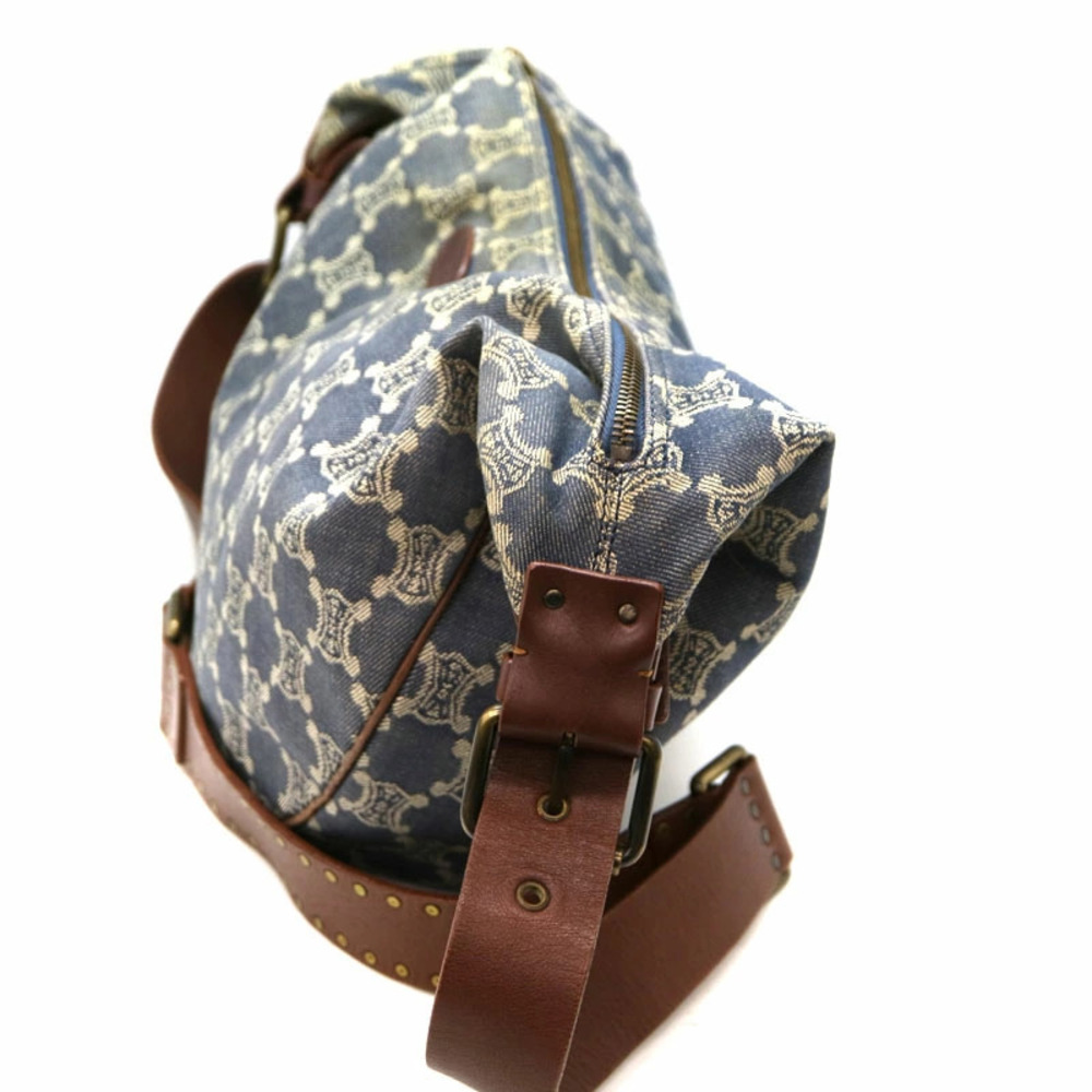 CELINE shoulder bag brown Navy Blue denim canvas leather - Picture 5 of 6